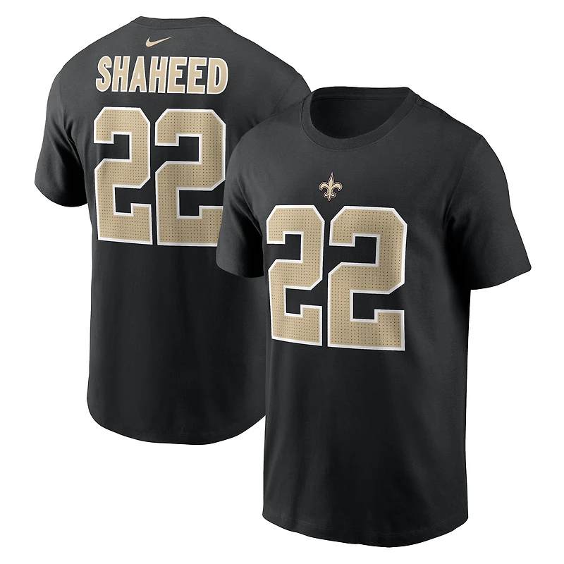 T-shirt Nike Rashid Shaheed pour homme avec nom et numéro des New Orleans Saints noir