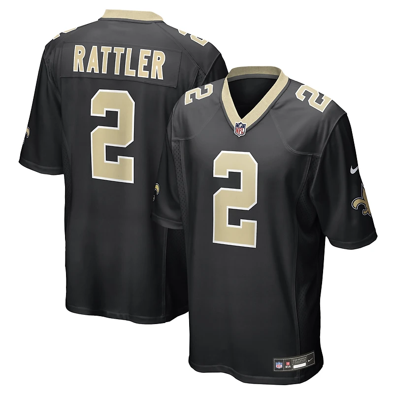 Maillot Nike Spencer Rattler noir pour homme des Saints de la Nouvelle-Orléans