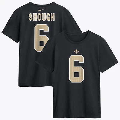 T-shirt Nike Tyler Shough noir pour homme, avec nom et numéro des Saints de la Nouvelle-Orléans