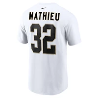T-shirt Nike Tyrann Mathieu pour hommes, blanc, nom et numéro du joueur des New Orleans Saints
