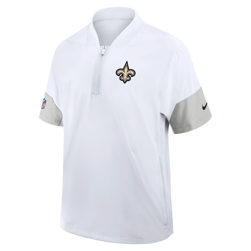 Men's Nike White New Orleans Saints Sideline Short Sleeve Quarter-Zip Dri-FIT Coach Jacket
