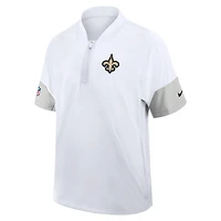 Men's Nike White New Orleans Saints Sideline Short Sleeve Quarter-Zip Dri-FIT Coach Jacket