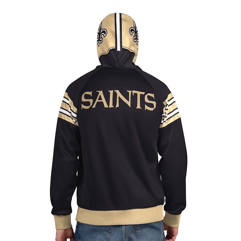 Men's Pro Player Black/Gold New Orleans Saints Helmet Full-Zip Hooded Track Jacket