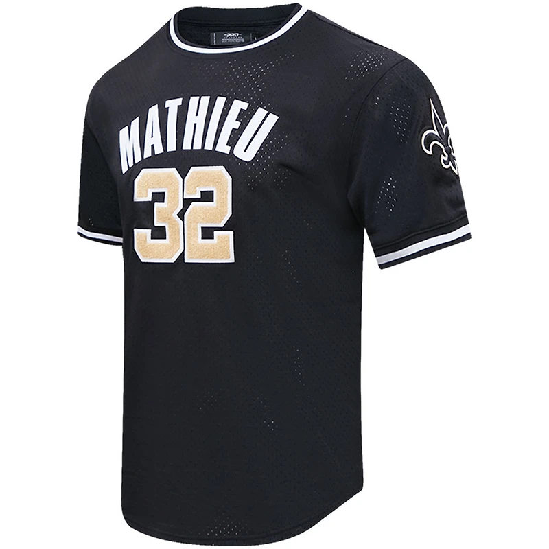 Haut Pro Standard Tyrann Mathieu noir pour hommes, nom et numéro de joueur en maille des Saints la Nouvelle-Orléans