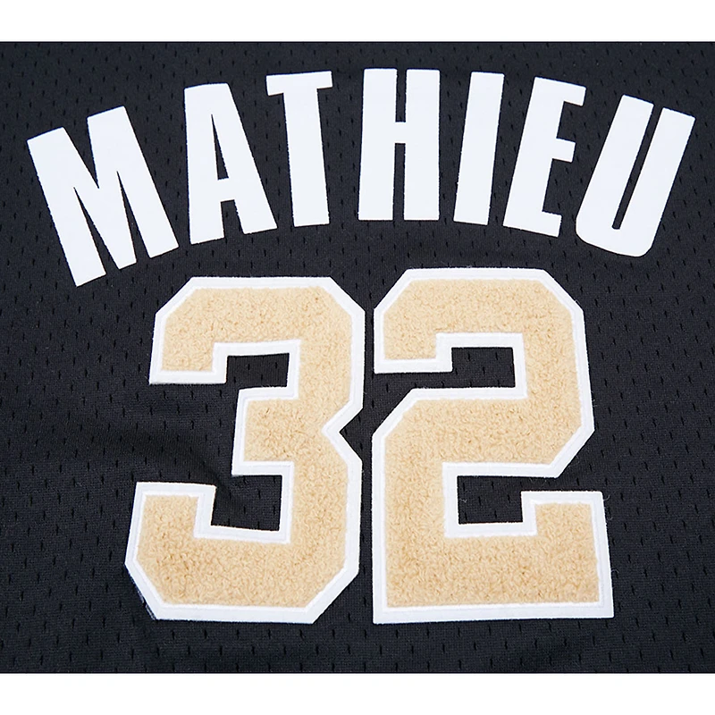 Haut Pro Standard Tyrann Mathieu noir pour hommes, nom et numéro de joueur en maille des Saints la Nouvelle-Orléans