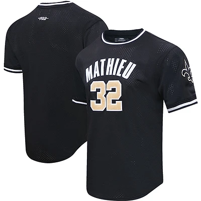Haut Pro Standard Tyrann Mathieu noir pour hommes, nom et numéro de joueur en maille des Saints la Nouvelle-Orléans