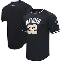 Haut Pro Standard Tyrann Mathieu noir pour hommes, nom et numéro de joueur en maille des Saints la Nouvelle-Orléans