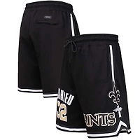Short Pro Standard pour hommes Tyrann Mathieu noir avec nom et numéro de joueur des Saints la Nouvelle-Orléans