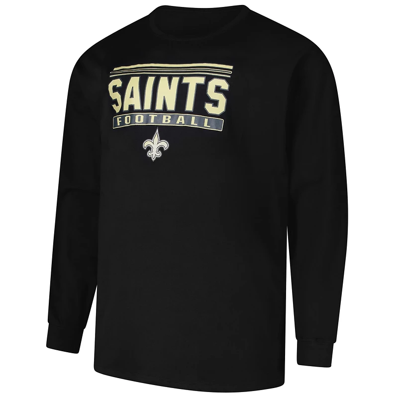 T-shirt à manches longues Pop Big & Tall pour homme avec profil noir New Orleans Saints