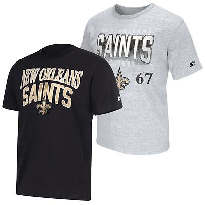 Men's Starter Black/Gray New Orleans Saints Two-Pack Logo T-Shirt Set