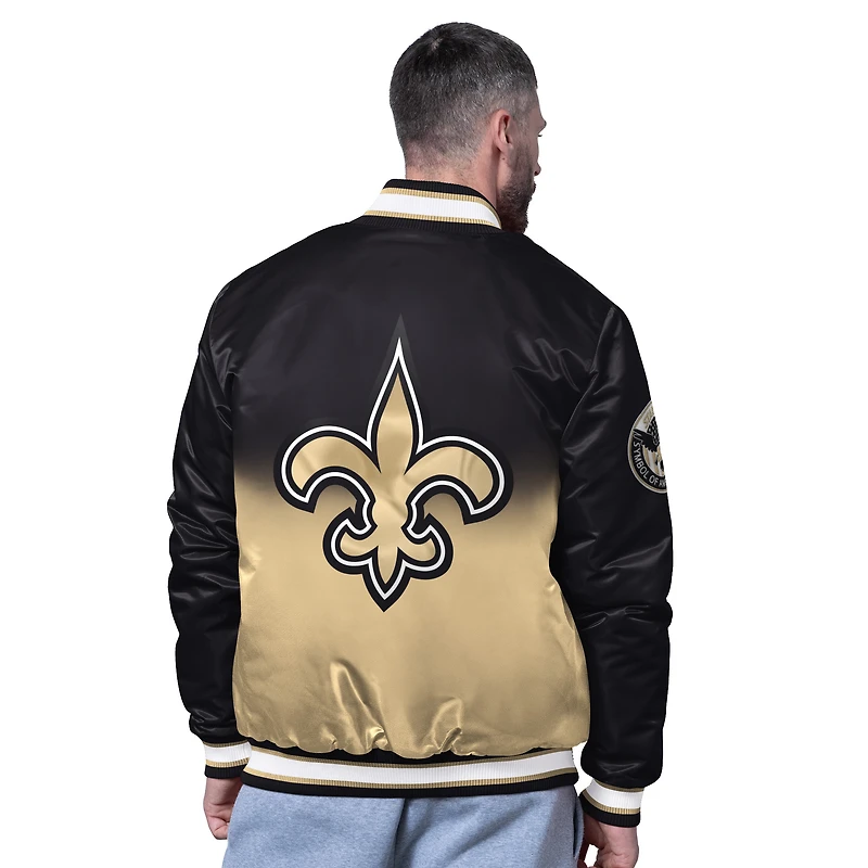 Men's Starter Black New Orleans Saints Pass Rush Varsity Full-Snap Jacket