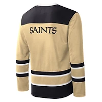 T-shirt à manches longues et col en V carreaux New Orleans Saints Starter Gold pour homme