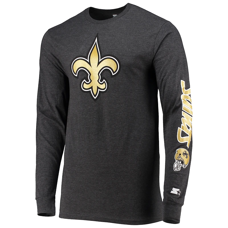 Men's Starter Heathered Charcoal New Orleans Saints Halftime Long Sleeve T-Shirt