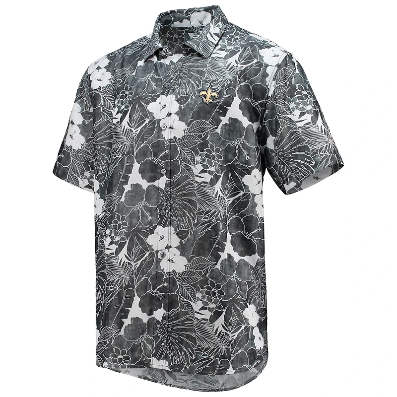 Chemise boutonnée Tommy Bahama noire New Orleans Saints Coconut Point Playa Floral IslandZone pour hommes