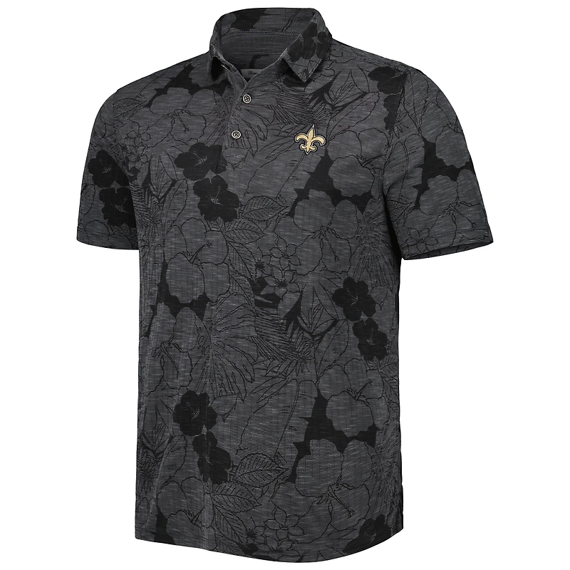 Polo Tommy Bahama noir New Orleans Saints Miramar Blooms pour homme