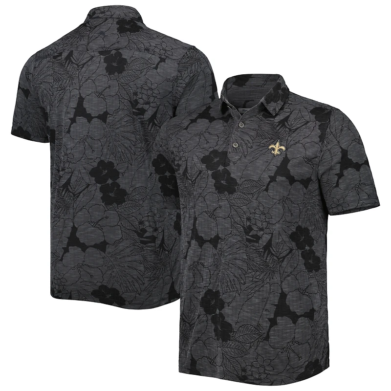 Polo Tommy Bahama noir New Orleans Saints Miramar Blooms pour homme