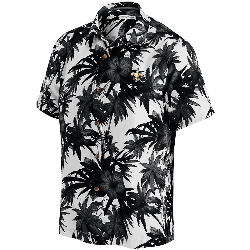 Chemise boutonnée pour homme Tommy Bahama Black New Orleans Saints Sport Harbor Island Hibiscus Camp