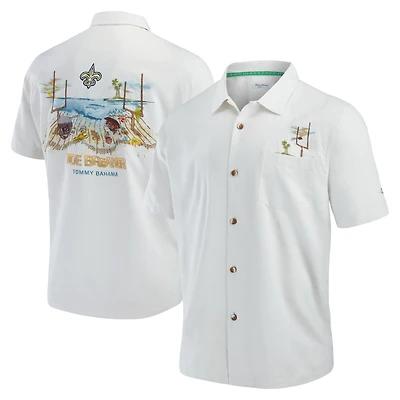 Men's Tommy Bahama  White New Orleans Saints Tide Breaker IslandZone Camp Button-Up Shirt