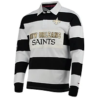 Men's Tommy Hilfiger Black/White New Orleans Saints Varsity Stripe Rugby Long Sleeve Polo
