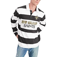 Men's Tommy Hilfiger Black/White New Orleans Saints Varsity Stripe Rugby Long Sleeve Polo