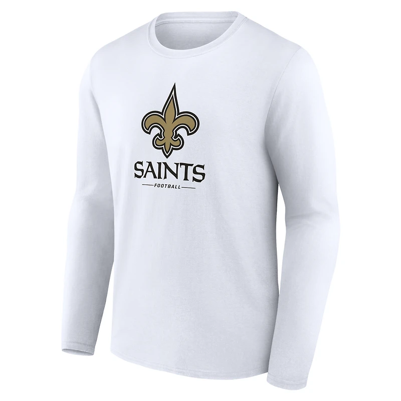 Men's  White New Orleans Saints Team Lockup Long Sleeve T-Shirt