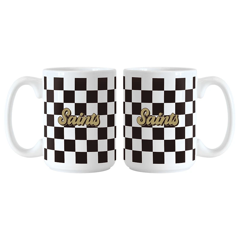 Lot de 2 tasses à motif de damier New Orleans Saints de 15 oz