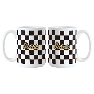 Lot de 2 tasses à motif de damier New Orleans Saints de 15 oz