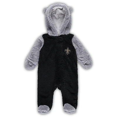 Nouveau-né et bébé noir/gris New Orleans Saints Game Nap Teddy Fleece Bunting Full-Zip Sleeper