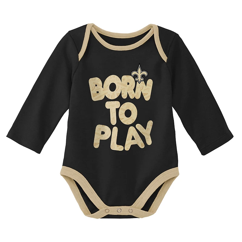 Lot de deux bodys à manches longues New Orleans Saints Born To Win pour nouveau-né et bébé noir/gris chiné