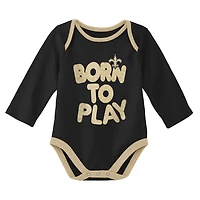 Lot de deux bodys à manches longues New Orleans Saints Born To Win pour nouveau-né et bébé noir/gris chiné