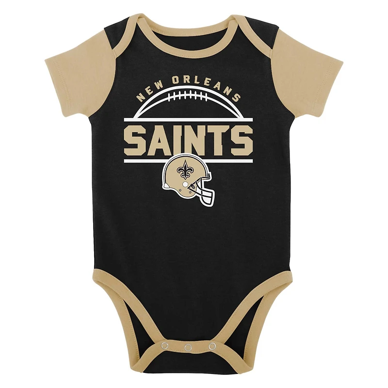Newborn & Infant Black New Orleans Saints Home Field Advantage Three-Piece Bodysuit, Bib Booties Set