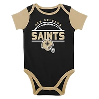 Newborn & Infant Black New Orleans Saints Home Field Advantage Three-Piece Bodysuit, Bib Booties Set