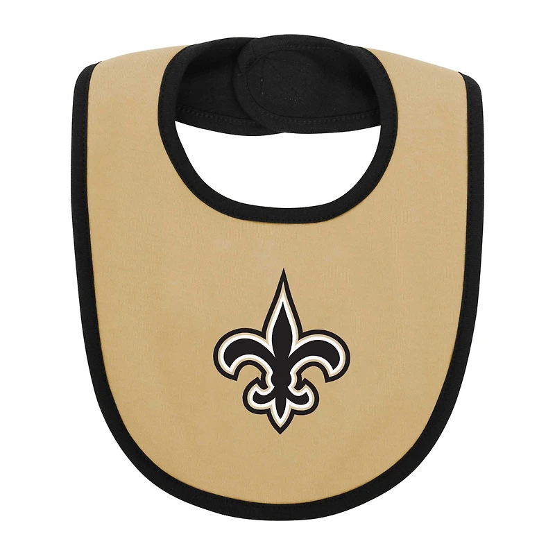 Newborn & Infant Black New Orleans Saints Home Field Advantage Three-Piece Bodysuit, Bib Booties Set