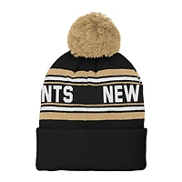 Bonnet en tricot à revers jacquard noir des Saints de la Nouvelle-Orléans pour enfants d'âge préscolaire avec pompon