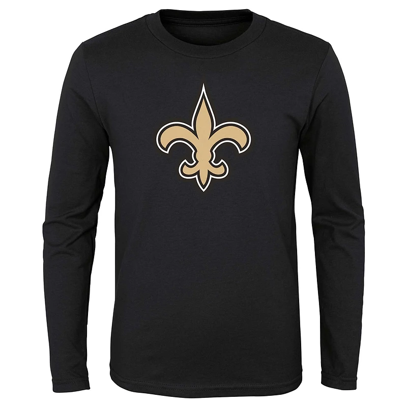 T-shirt à manches longues noir pour enfants d'âge préscolaire avec le logo principal des Saints de la Nouvelle-Orléans