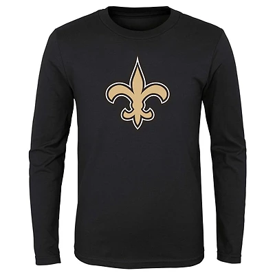 T-shirt à manches longues noir pour enfants d'âge préscolaire avec le logo principal des Saints de la Nouvelle-Orléans