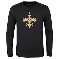 T-shirt à manches longues noir pour enfants d'âge préscolaire avec le logo principal des Saints de la Nouvelle-Orléans