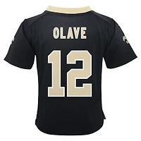 Maillot de jeu joueur Nike Chris Olave noir des New Orleans Saints pour enfants d'âge préscolaire