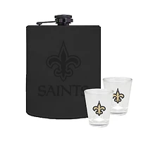 Lot de trois flasques en cuir de 227 ml et de verres à liqueur de 56 ml des Saints de la Nouvelle-Orléans de The Memory Company