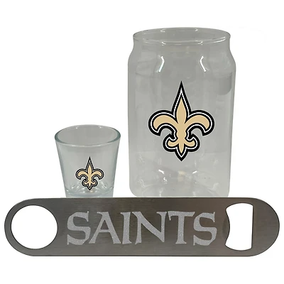 Ensemble de trois verres à bière, 2 oz, verres à liqueur et décapsuleur New Orleans Saints de The Memory Company
