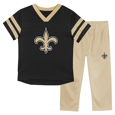 Toddler Outerstuff Black/Vegas Gold New Orleans Saints Red Zone V-Neck T-Shirt & Pants Set