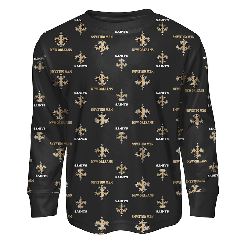 Ensemble de nuit pour tout-petits Outerstuff noir avec t-shirt à manches longues et pantalon imprimé des Saints la Nouvelle-Orléans