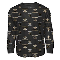 Ensemble de nuit pour tout-petits Outerstuff noir avec t-shirt à manches longues et pantalon imprimé des Saints la Nouvelle-Orléans