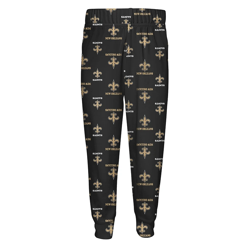 Toddler Outerstuff Black New Orleans Saints All-Over-Print Long Sleeve T-Shirt and Pants Sleep Set