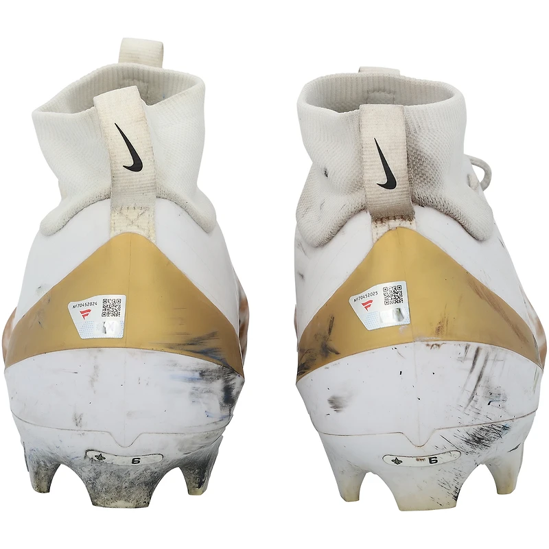 Tyler Shough New Orleans Saints Autographed Game-Used White/Gold Nike Cleats from the 2025-26 NFL Season