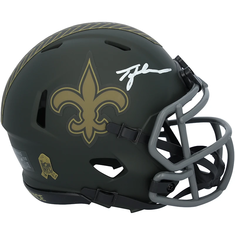 Tyler Shough New Orleans Saints Autographed Riddell 2025 Salute To Service Speed Mini Helmet  
