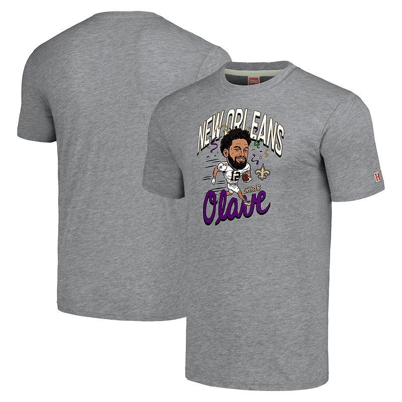 Unisex Homage Chris Olave Gray New Orleans Saints Caricature Player Tri-Blend T-Shirt