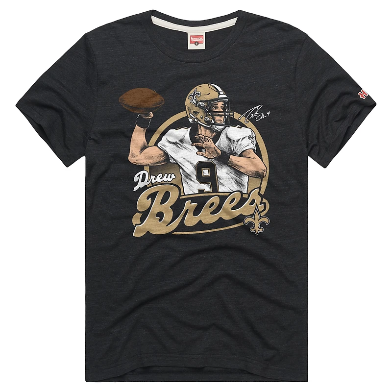 Unisex Homage Drew Brees Charcoal New Orleans Saints Classic Illustration Tri-Blend T-Shirt