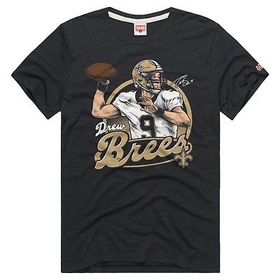 Unisex Homage Drew Brees Charcoal New Orleans Saints Classic Illustration Tri-Blend T-Shirt