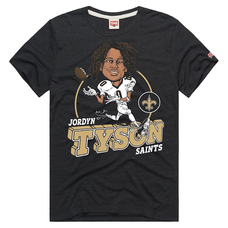 Unisex Homage Jordyn Tyson Charcoal New Orleans Saints Caricature Player Graphic Tri-Blend T-Shirt